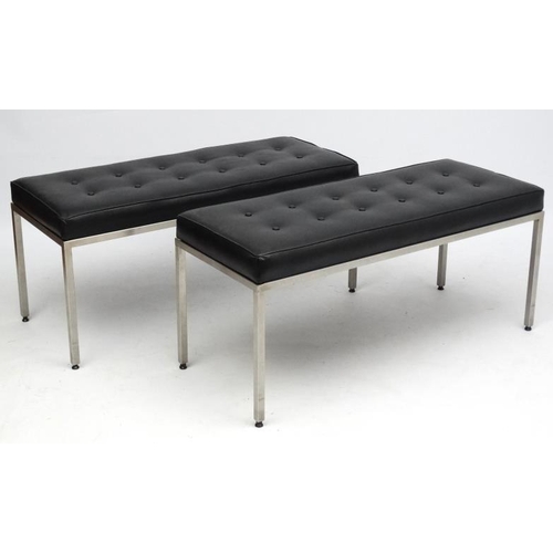 88 - Vintage Retro :  after Le Corbusier , a pair of Danish Designer button back black vinyl and  brushed... 