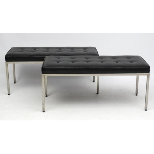 88 - Vintage Retro :  after Le Corbusier , a pair of Danish Designer button back black vinyl and  brushed... 