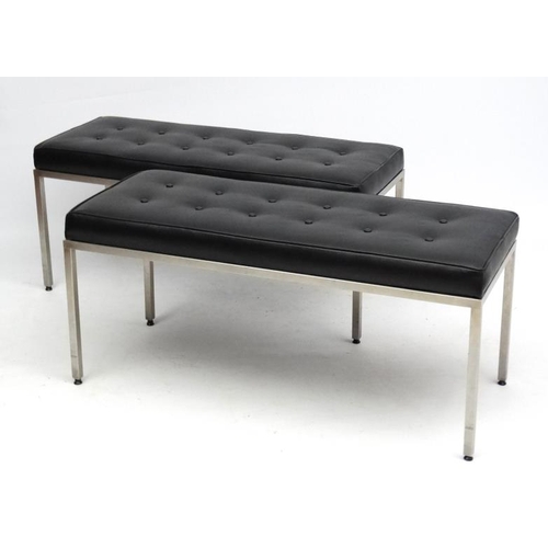 88 - Vintage Retro :  after Le Corbusier , a pair of Danish Designer button back black vinyl and  brushed... 