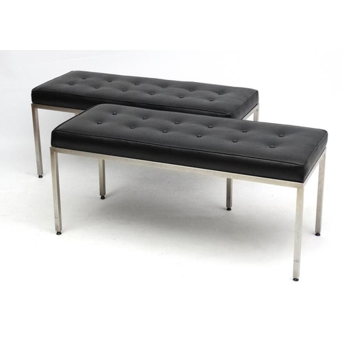 88 - Vintage Retro :  after Le Corbusier , a pair of Danish Designer button back black vinyl and  brushed... 