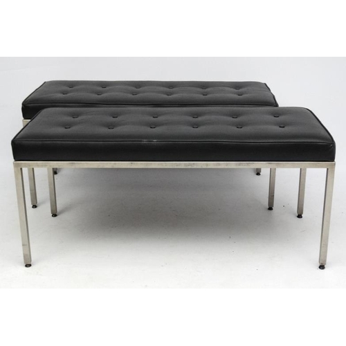 88 - Vintage Retro :  after Le Corbusier , a pair of Danish Designer button back black vinyl and  brushed... 