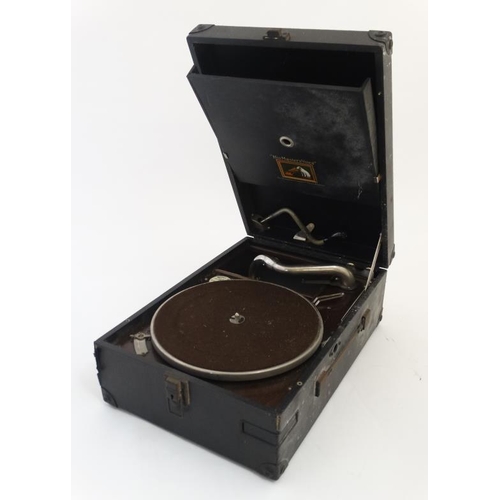 880 - A ' Model 101 ' Portable Gramophone by His Master's Voice , with internal sleeve for records , the c... 