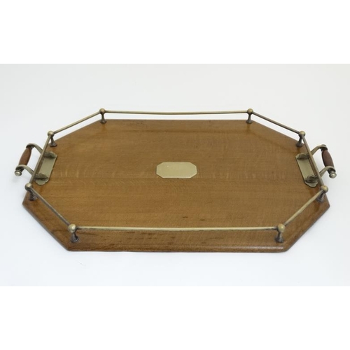 883 - A silver plate galleried oak tray 24 1/2'' long x 17''wide