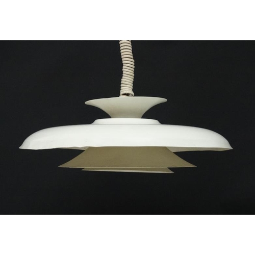 89 - Vintage Retro : a Danish pendant ceiling Rise and Fall light with white livery , 20'' diameter