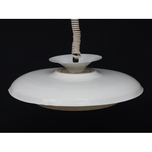 89 - Vintage Retro : a Danish pendant ceiling Rise and Fall light with white livery , 20'' diameter