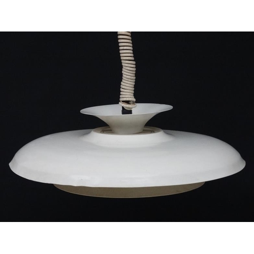 89 - Vintage Retro : a Danish pendant ceiling Rise and Fall light with white livery , 20'' diameter