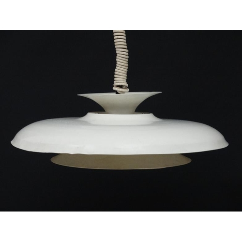 89 - Vintage Retro : a Danish pendant ceiling Rise and Fall light with white livery , 20'' diameter