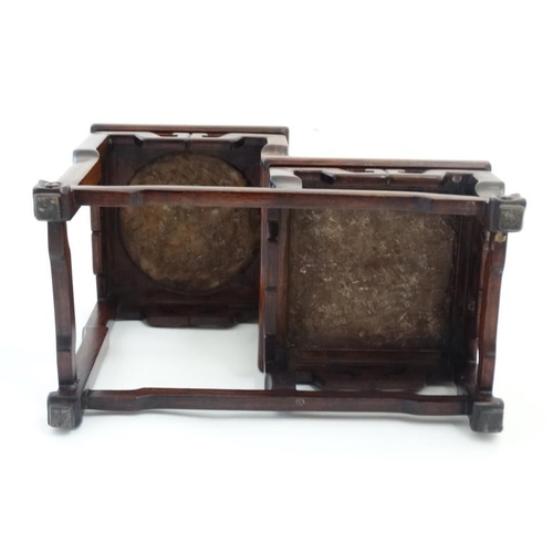 892 - An Oriental 2-tier plant stand having ghost marble inlaid sections to top 13 1/3'' x 7 1/2'' deep x ... 