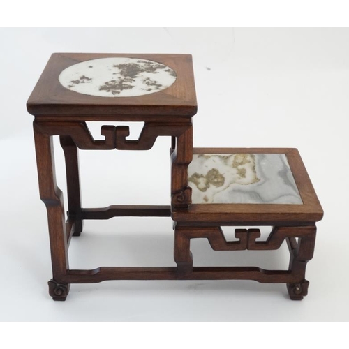 892 - An Oriental 2-tier plant stand having ghost marble inlaid sections to top 13 1/3'' x 7 1/2'' deep x ... 