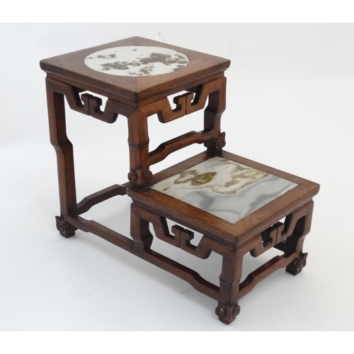 892 - An Oriental 2-tier plant stand having ghost marble inlaid sections to top 13 1/3'' x 7 1/2'' deep x ... 