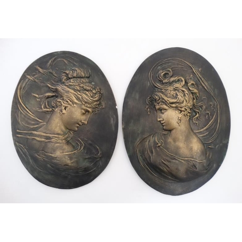 893 - After C Lapini Firenzie 1888. A pair of 20thC ceramic oval plaque reliefs. 3 1/2'' high x 10'' wide