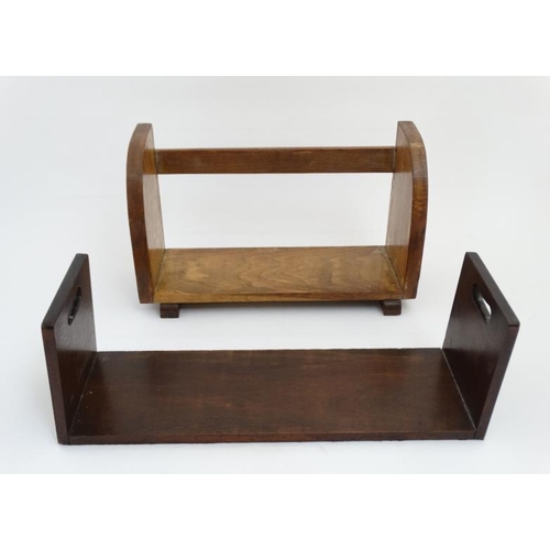 923 - An Art Deco oak book trough together with a mahogany example  with handles. widest 18''