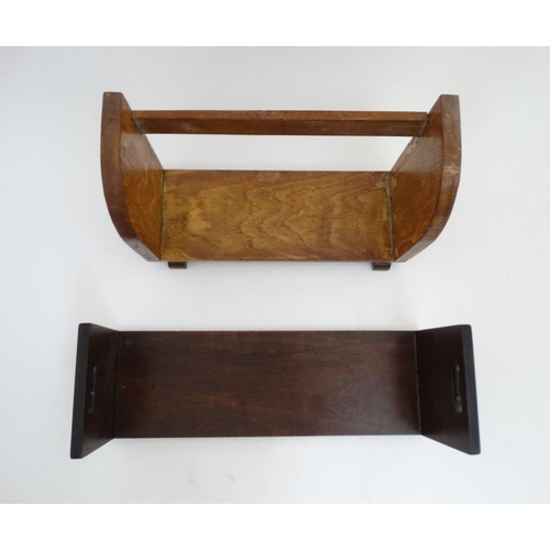 923 - An Art Deco oak book trough together with a mahogany example  with handles. widest 18''