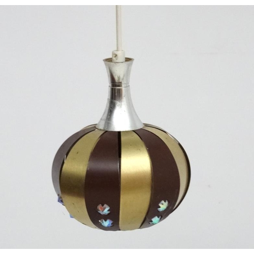 93 - Vintage Retro : a Danish Coronell? Pendant brass and black banded lamp measuring  5 3/4''in diameter