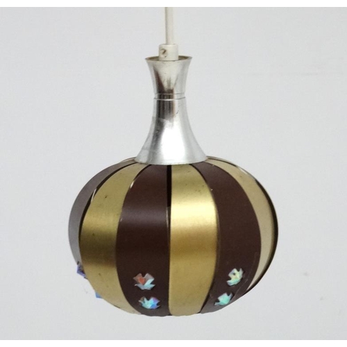 93 - Vintage Retro : a Danish Coronell? Pendant brass and black banded lamp measuring  5 3/4''in diameter