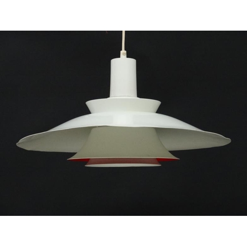 94 - Vintage Retro : A Danish pendant light with multi louvres under , burnt orange - red to sections und... 