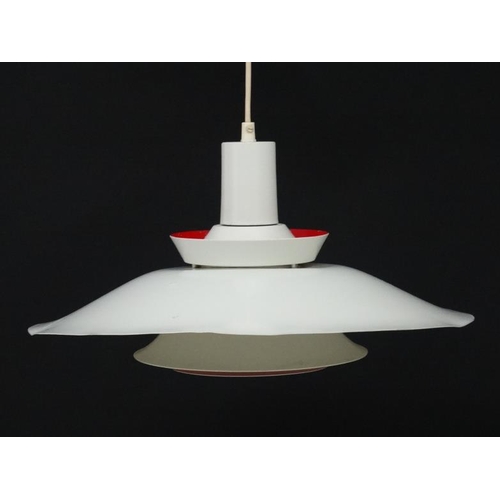 94 - Vintage Retro : A Danish pendant light with multi louvres under , burnt orange - red to sections und... 