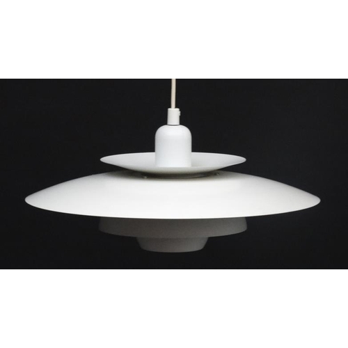 96 - Vintage Retro : A Danish Pendant ceiling light by El-Light having white livery , measuring 16'' in d... 