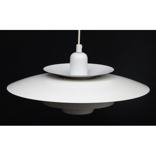 96 - Vintage Retro : A Danish Pendant ceiling light by El-Light having white livery , measuring 16'' in d... 