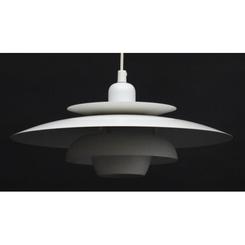 96 - Vintage Retro : A Danish Pendant ceiling light by El-Light having white livery , measuring 16'' in d... 