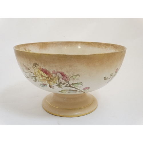 500A - A large c1900 Doulton Burslem pedestal / punch bowl decorated with chrysanthemums on a blush ivory g... 