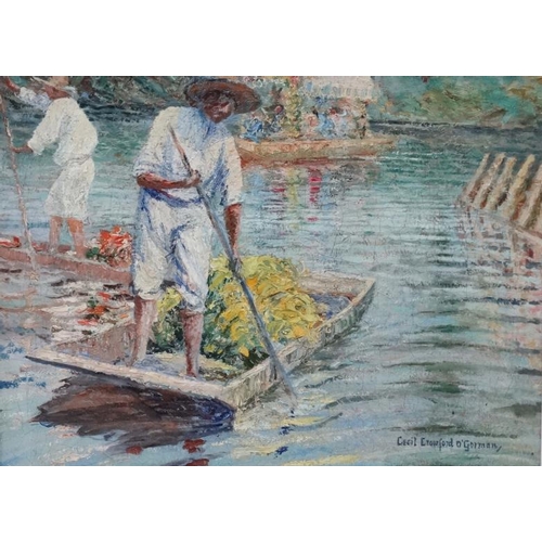 106 - Cecil Crawford O'Gorman (1874-1943) Irish - Mexican, Oil on canvas, A Floating flower market, Xochim... 