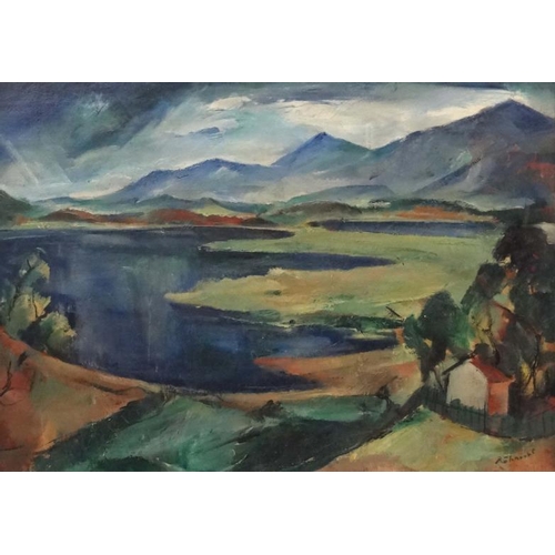 109 - Wolf Rohright (1886-1953) German Free Secessionist Oil on canvas Chiemsee Landschaft , freshwater la... 