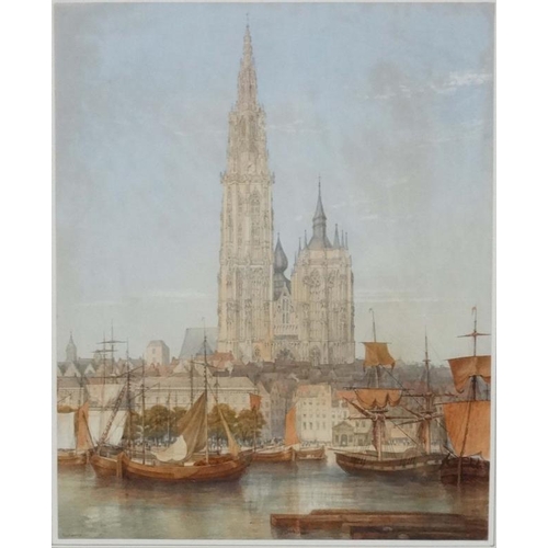 115 - John Dobbin (1815-1888) English, Watercolour and gouache, 'Antwerp' , Belgium , showing Cathedral of... 