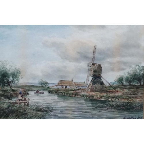 116 - J Hamilton Glass (1820 - 1885), SSA, Scottish,  Watercolour,  Dutch river scene, riverside house and... 