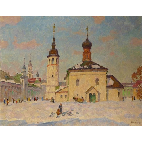 119 - Ounkovsky Andrei Alexeevich (b.1928), Russian School. Oil on board, ''Suzdal in winter'', Signed low... 