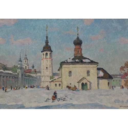 119 - Ounkovsky Andrei Alexeevich (b.1928), Russian School. Oil on board, ''Suzdal in winter'', Signed low... 