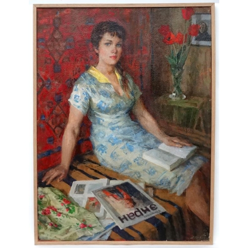 12 - Schmelov Dmitri Ivanovitch (1918-1992), Russian School. Oil on hardboard, ''Portrait of Svetlana '',... 