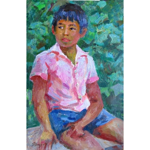 20 - Rumyantseva Galina Alekseevna (b. 1960), Russian School,  Oil on cardboard, ''Korean'', Portrait of ... 