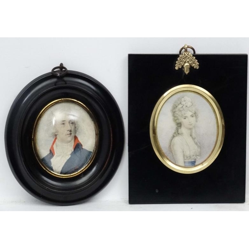 224 - Miniature frames :, Two framed print miniatures ,  Ann Copley and  William Pitt the Younger ( convex... 