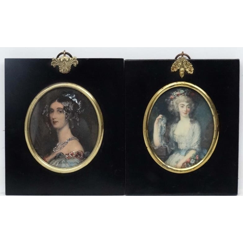 225 - Miniature frames:, A matched pair of print miniature, Both prints of young ladies.  Each 3 1/2 x 3''