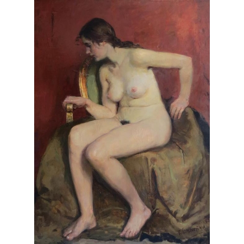 27 - Petchatine Vladimir (b.1936), Russian School,  Oil on canvas, ''Nude'', Seated nude, Signed lower ri... 