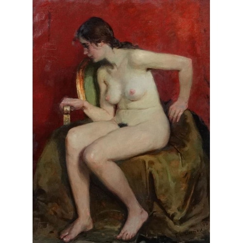 27 - Petchatine Vladimir (b.1936), Russian School,  Oil on canvas, ''Nude'', Seated nude, Signed lower ri... 