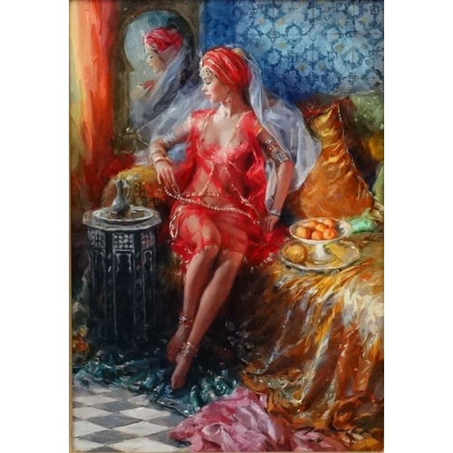 31 - Konstantin Razumov (b.1974) Russian School, Oil on canvas, ''Odalisque in red'', Signed lower right.... 