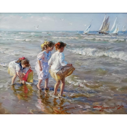 34 - Konstantin Razumov (b.1974) Russian School, Oil on canvas, ''Joy of life'', children playing at the ... 