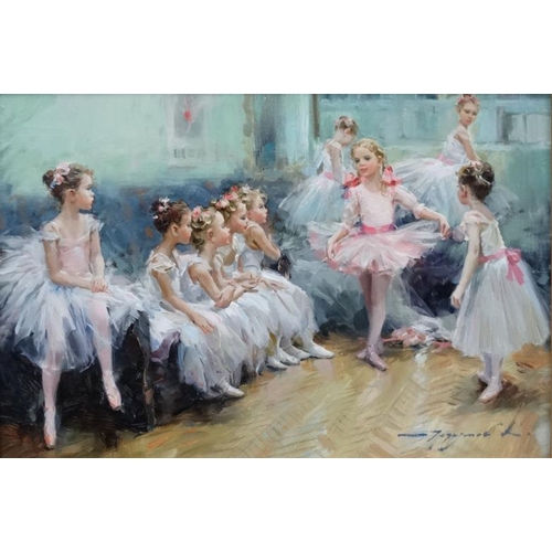 36 - Konstantin Razumov (b.1974) Russian School, Oil on canvas, ''The ballet lesson'', Signed lower right... 