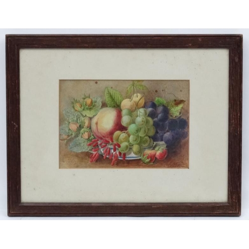 47 - H Warren 18??, Watercolour, Still life of fruit , Peach , Hazel nuts , Grapes , Cherries , Strawberr... 