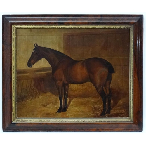 49A - Walter Harrowing ( act. 1875-1904) Equine School, Oil on canvas, Portrait of a bay horse in a stable... 