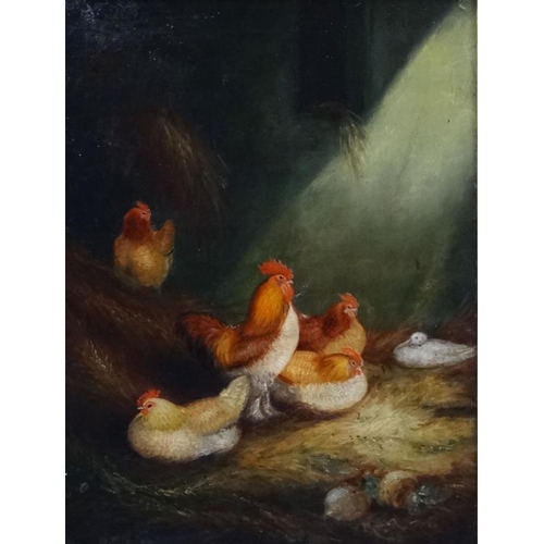 56 - M. Jackson XIX, Oil on canvas, Chickens in a barn, Signed lower left. 16 x 12''