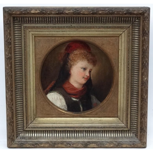 7 - XIX English School, Oil on canvas , a tondo, Portrait of a figure wearing a Turkish costume, Signed ... 