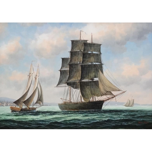 75 - James Hardy XX Maritime,  Oil on canvas laid on board, An American Merchant Ship and nearby ships of... 