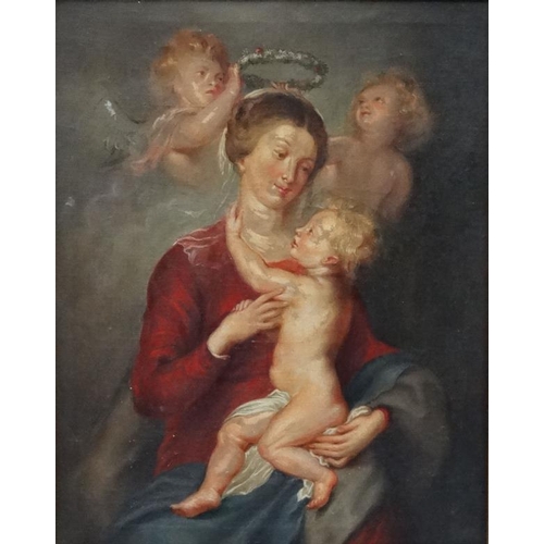 82 - Follower of Sir Peter Paul Rubens Early XX Continental, Oil on canvas, The Madonna and Child. 16 x 1... 