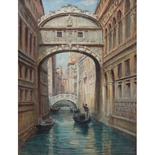 83 - Arthur Trevor Haddon (1864-1941), Oil on board ,Venetian School, The Bridge of  Sighs , canal with g... 