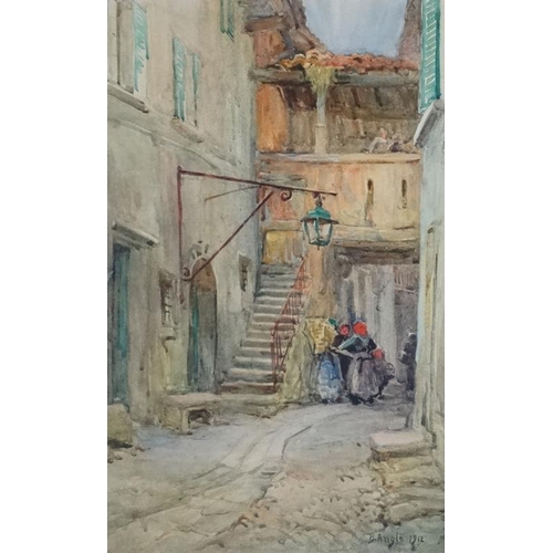 84 - Beatrice Angle XIX-XX, Italian School,  Watercolour, Street scene ' Lake Maggiore ' above Milano, It... 