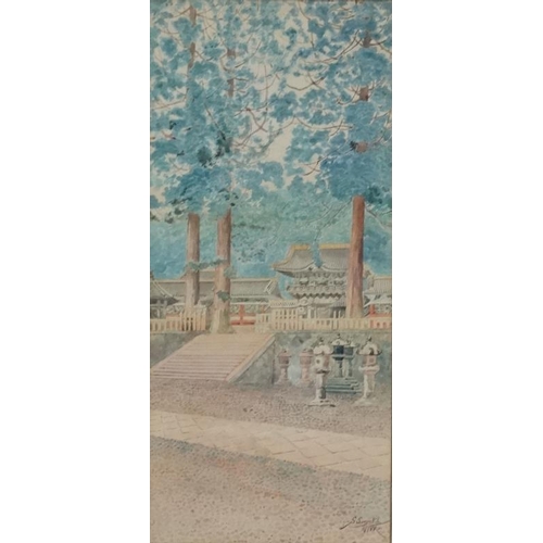 97 - S.Suzuki Early-mid XX Japanese, Watercolour and pencil, Temples at Nikko Japan, Signed lower right. ... 