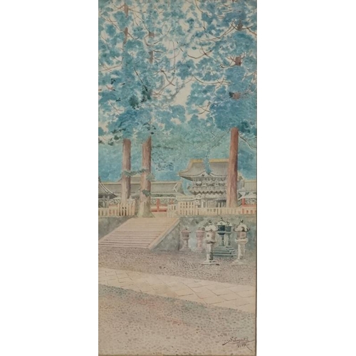 97 - S.Suzuki Early-mid XX Japanese, Watercolour and pencil, Temples at Nikko Japan, Signed lower right. ... 